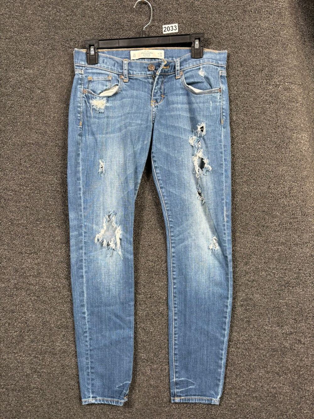 Abercrombie & Fitch Perfect Stretch Jeans Women 2S (26/29) Blue Denim Distressed
